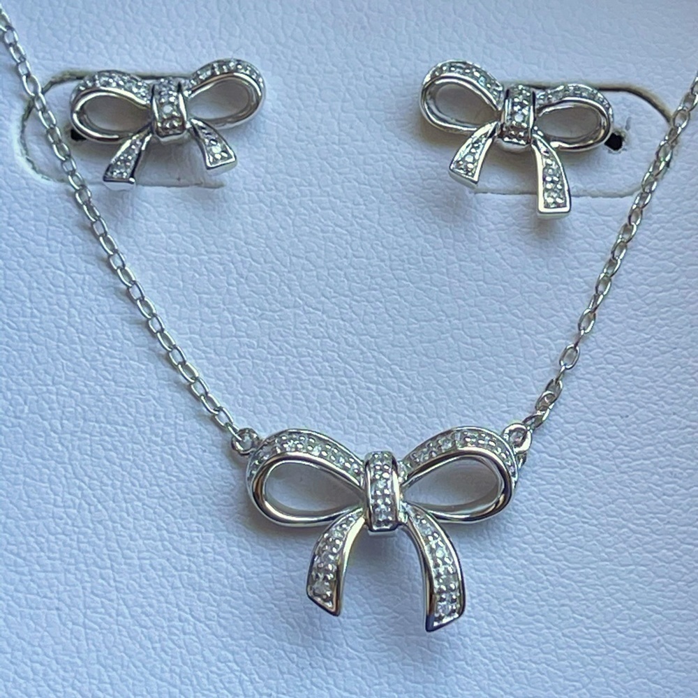 NEW Sofia B Diamond S.Silver Bow Necklace Earrings